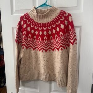 Old Navy Red and Cream Turtleneck Sweater